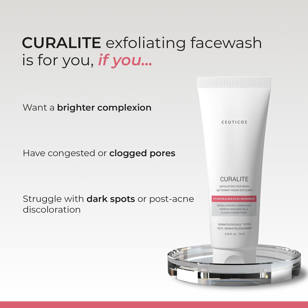 Curalite Glycolic Acid Exfoliating Facewash | Texture & Dullness