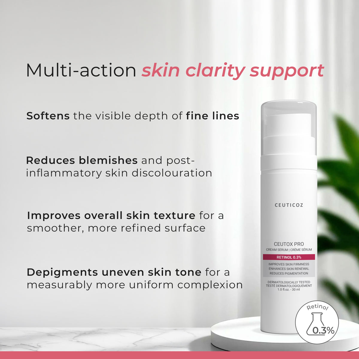 Ceutox Pro 0.3% Retinol Cream Serum | Collagen Support, Even Tone