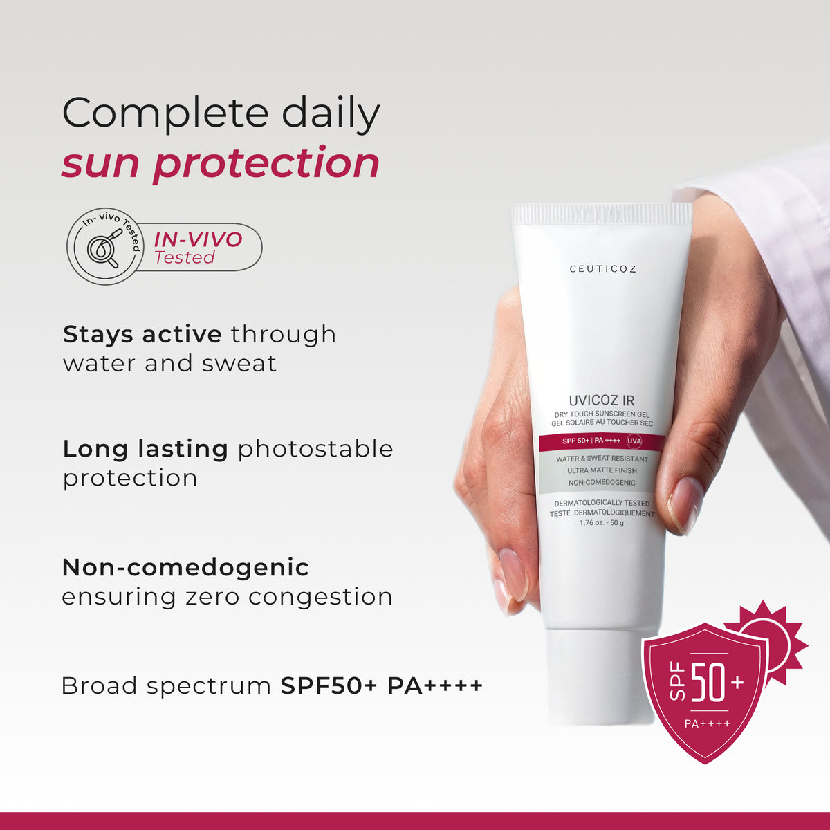 Uvicoz IR Dry Touch Sunscreen Gel SPF 50+ PA++++ | Matte Finish, All Skin Type