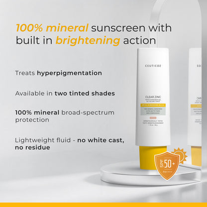 Ceuticoz Clear Zinc Tinted Sunscreen Lotion SPF 50+ | Dry Skin, PA++++
