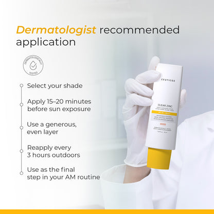Ceuticoz Clear Zinc Tinted Sunscreen Lotion SPF 50+ | Dry Skin, PA++++